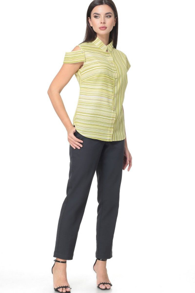 Зеленая льняная блузка с отстегивающимся рукавом-крылышком Angelina & Сompany 512/1 зеленый - фото 6