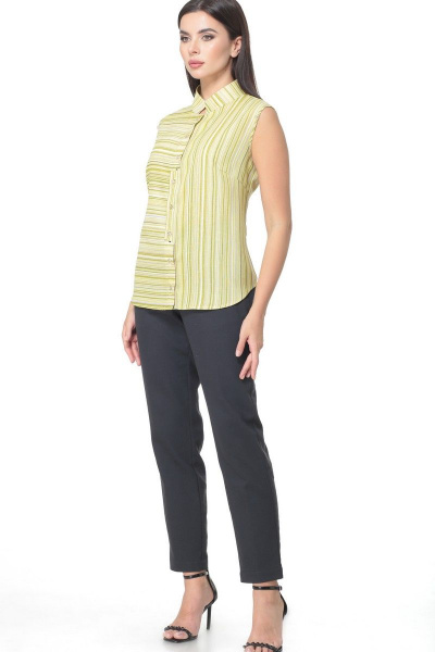 Зеленая льняная блузка с отстегивающимся рукавом-крылышком Angelina & Сompany 512/1 зеленый - фото 5