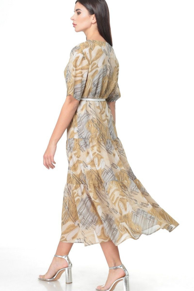 Нарядное платье из трикотажа и шифона со сборками Angelina & Сompany 514/2 песок_разводы - фото 8