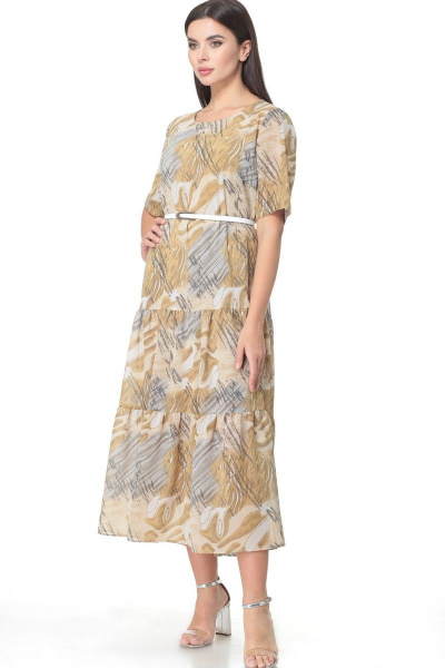 Нарядное платье из трикотажа и шифона со сборками Angelina & Сompany 514/2 песок_разводы - фото 7