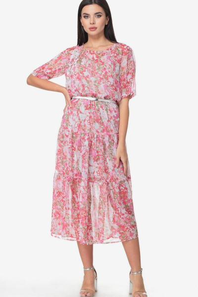 Двухслойное платье из текстиля и шифона с воланом ANIDEN 514/3 розовый - фото 9