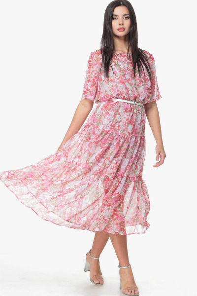Двухслойное платье из текстиля и шифона с воланом ANIDEN 514/3 розовый - фото 6
