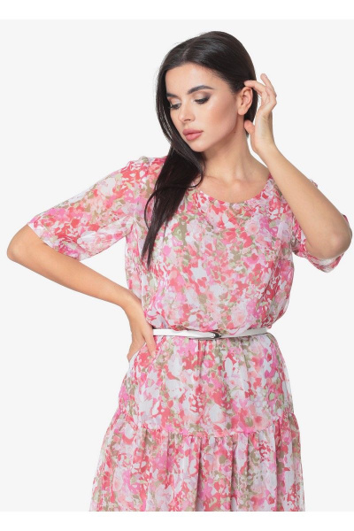 Двухслойное платье из текстиля и шифона с воланом ANIDEN 514/3 розовый - фото 3