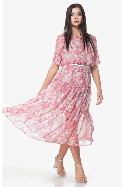 Двухслойное платье из текстиля и шифона с воланом ANIDEN 514/3 розовый - фото 1