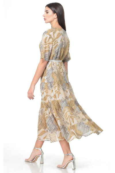 Нарядное платье из трикотажа и шифона со сборками Angelina & Сompany 514/2 песок_разводы - фото 4