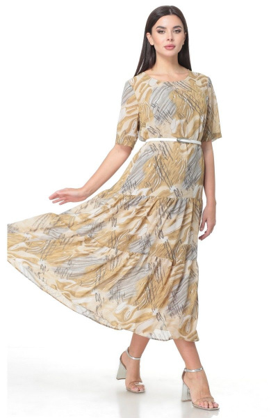 Нарядное платье из трикотажа и шифона со сборками Angelina & Сompany 514/2 песок_разводы - фото 2