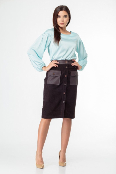 Платье прямого силуэта с V-образным вырезом, демисезон Anelli 883 голубой - фото 11