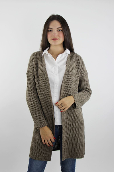 Зеленый жакет вязаный с длинным рукавом оверсайз Полесье С2931-19 9С0287-Д43 158,164 св.дюна - фото 1
