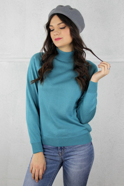 Демисезонный вязаный сининий свитер прямого силуэта Полесье С3316-15 5С1754-Д43 170,176 порселайн - фото 1