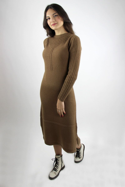 Платье шерстяное расширенное с разрезами и реглан рукавом Полесье С4568-19 9С8536-Д43 164 канифоль - фото 1