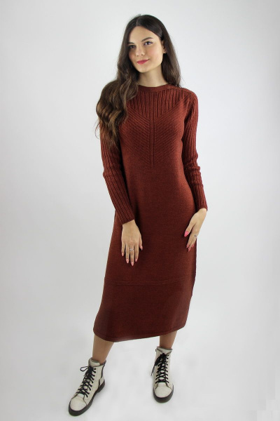 Платье шерстяное расширенное с разрезами и реглан рукавом Полесье С4568-19 9С8536-Д43 164 терракотовый - фото 1