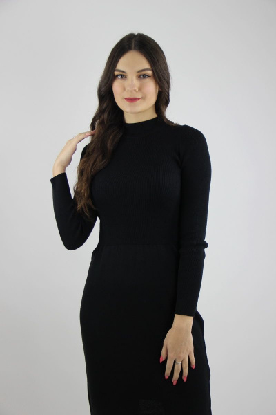 Платье полуприлегающее из хлопка с воротником стойка Полесье С4655-18 8С0394-Д43 164 черный_антрацит - фото 3