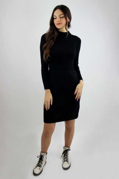 Платье полуприлегающее из хлопка с воротником стойка Полесье С4655-18 8С0394-Д43 164 черный_антрацит - фото 1