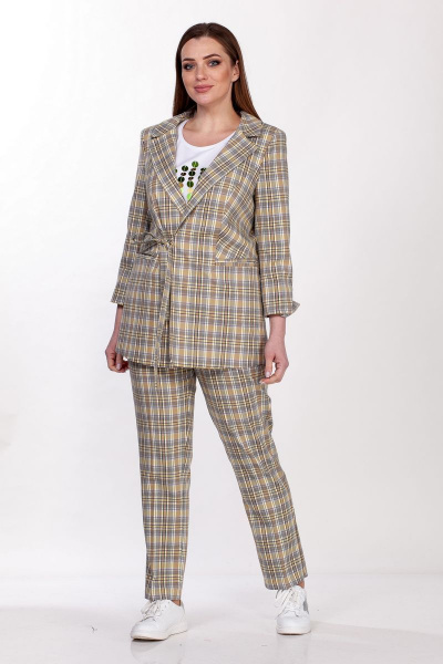 Брюки в клетку с высокой посадкой и застежкой на пуговице Belinga 4037 беж.клетка - фото 2
