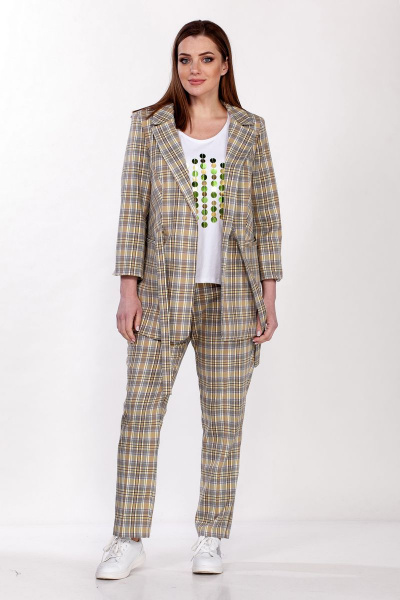 Брюки в клетку с высокой посадкой и застежкой на пуговице Belinga 4037 беж.клетка - фото 1