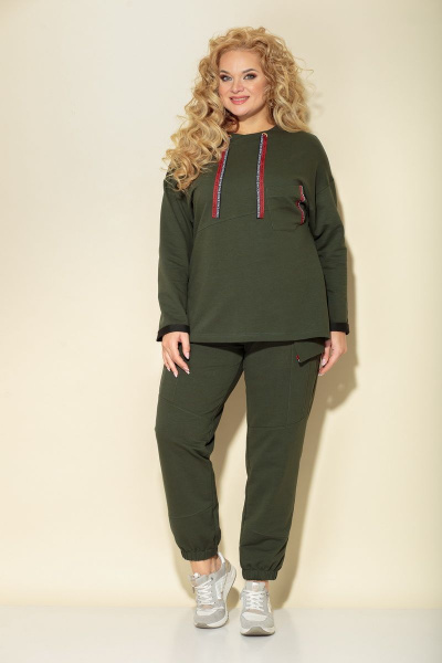 Демисезонные брюки и джемпер из трикотажа и хлопка БАГРЯНИЦА 3076 хаки - фото 4