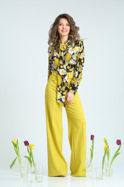 Брюки SandyNa 13917 олива-желтый - фото 3