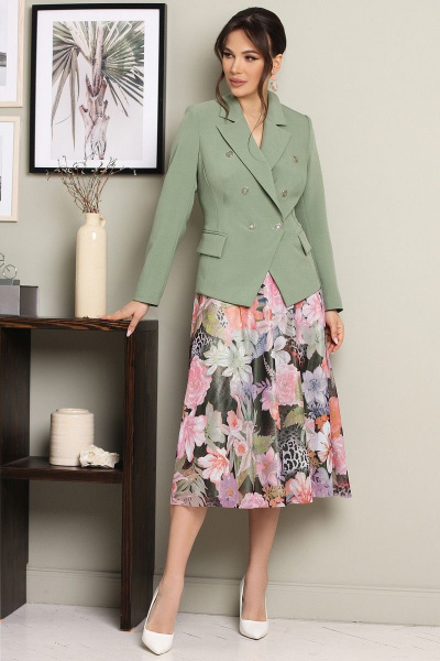 Жакет, юбка Мода Юрс 2645 олива - фото 1