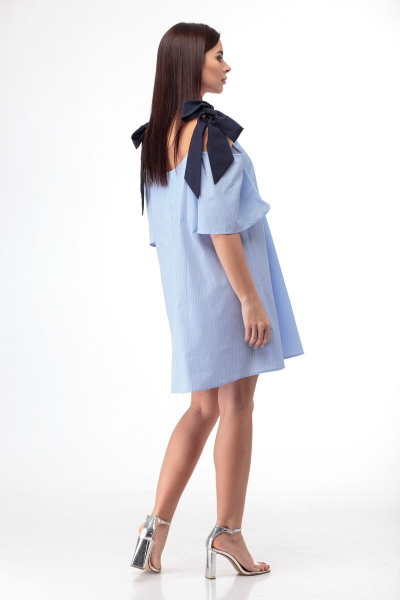 Платье-сарафан из хлопка с завязками и широкими бретелями Anelli 867 голубой - фото 3