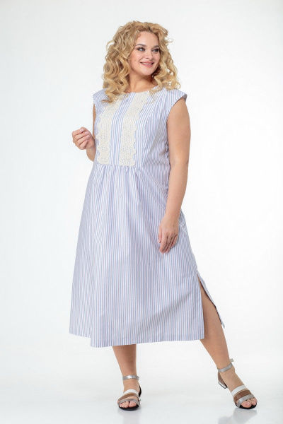 Легкое платье-бохо из премиального хлопка с разрезами Anelli 984 полоска - фото 8