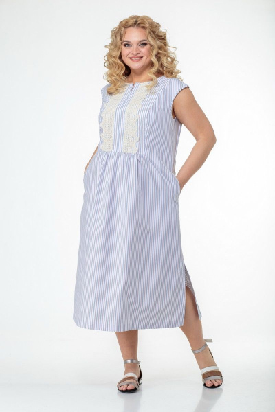 Легкое платье-бохо из премиального хлопка с разрезами Anelli 984 полоска - фото 7