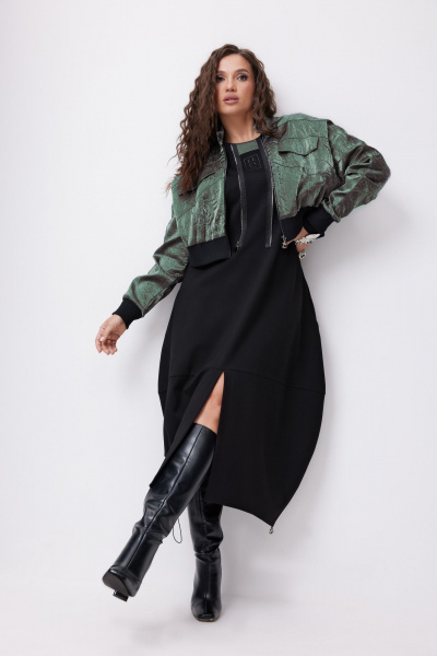 Бомбер, платье ElPaiz 1272 черный+зеленый - фото 1