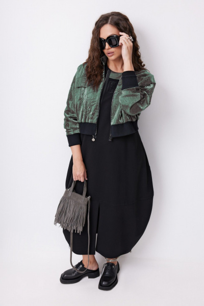 Бомбер, платье ElPaiz 1272 черный+зеленый - фото 2