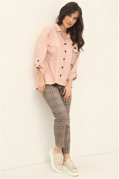Блуза, брюки Магия моды 1734 розовый+клетка - фото 1