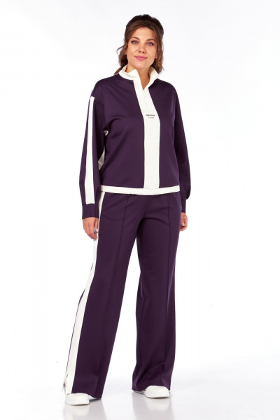 Костюм спортивный брюки джемпер больших размеров Ольга Стиль С-948 баклажан - фото 9