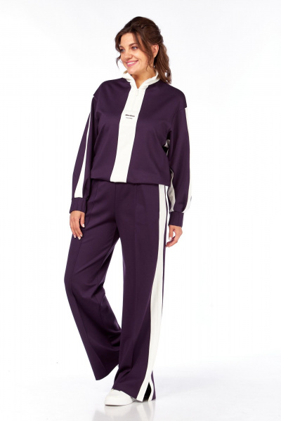 Костюм спортивный брюки джемпер больших размеров Ольга Стиль С-948 баклажан - фото 1