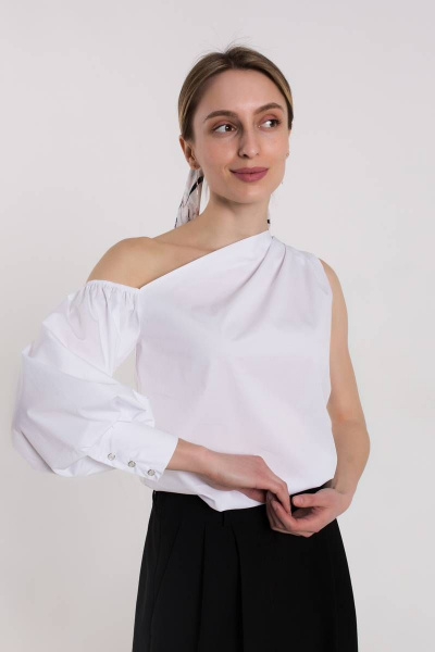 Блуза летняя из хлопка с асимметричной горловиной Madech 212278 белый - фото 3