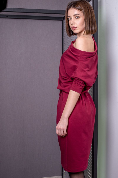 Платье 3/4 рукав из трикотажа с карманами и регулируемым объемом Individual design 20124 малиновый - фото 3