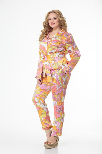 Демисезонный мультиколорный костюм с тканями разных фактур Anelli 870 лиловые_тона - фото 3