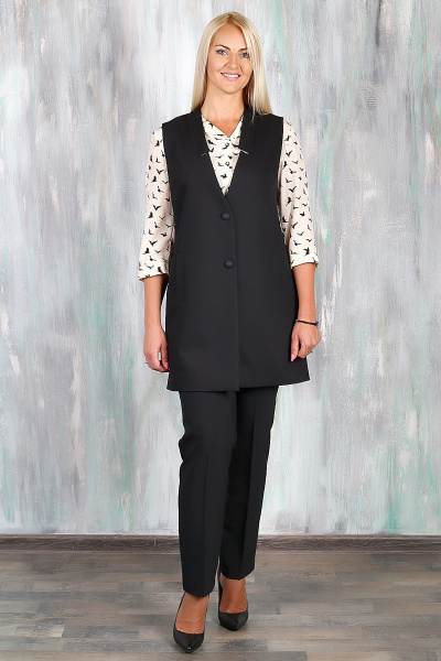 Деловой удлиненный жилет из текстиля с пуговицами Avila 0652 черный - фото 2