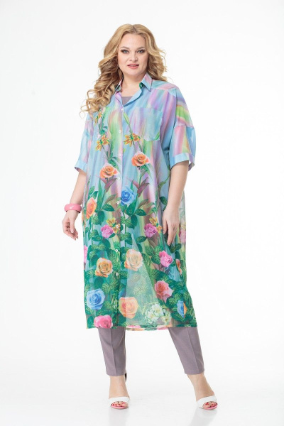 Комплект блуза, брюки и платье-рубашка из шифона Anelli 858 голубые_тона - фото 17