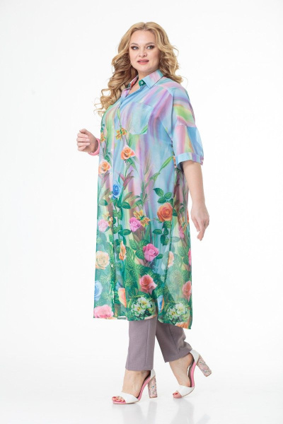 Комплект блуза, брюки и платье-рубашка из шифона Anelli 858 голубые_тона - фото 16