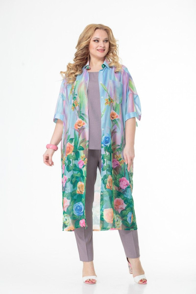 Комплект блуза, брюки и платье-рубашка из шифона Anelli 858 голубые_тона - фото 15