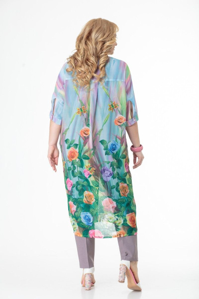 Комплект блуза, брюки и платье-рубашка из шифона Anelli 858 голубые_тона - фото 2