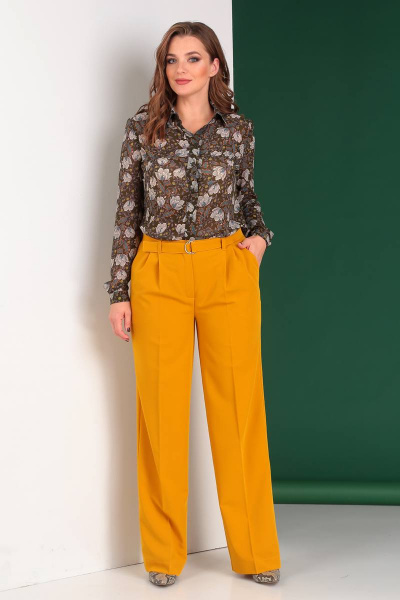 Принтованная блуза и свободные брюки из шифона и текстиля Liona Style 655 рыжий - фото 2