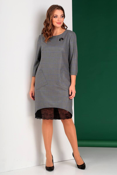 Серое демисезонное платье длиной 101 см с длинным рукавом Liona Style 656 - фото 1