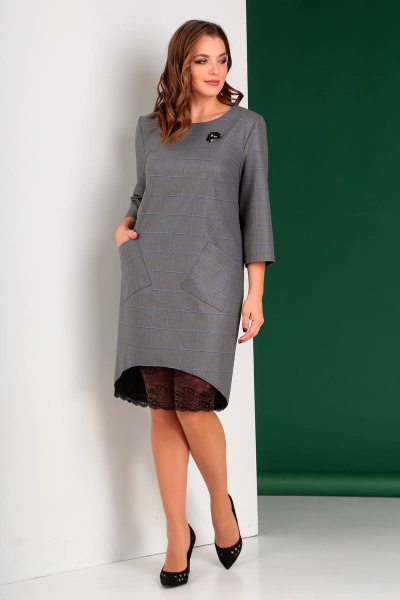 Серое демисезонное платье длиной 101 см с длинным рукавом Liona Style 656 - фото 4