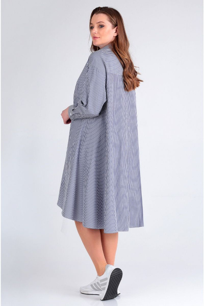 Платье свободного силуэта из хлопка с складками и карманами Таир-Гранд 6548 полоска - фото 2