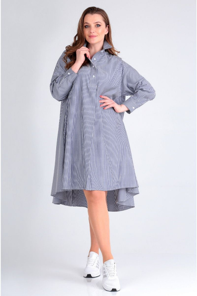 Платье свободного силуэта из хлопка с складками и карманами Таир-Гранд 6548 полоска - фото 1