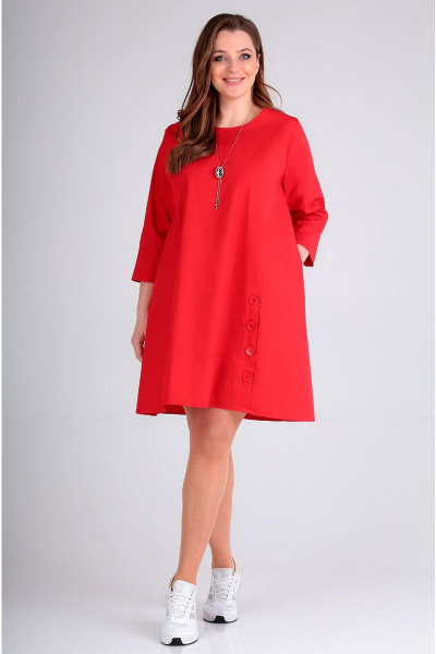 Платье из хлопка с вырезом и потайными карманами Таир-Гранд 62388 красный - фото 1