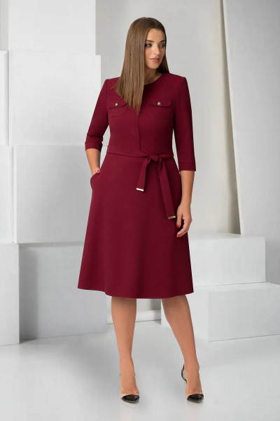 Платье демисезонное с имитацией планки и декоративными карманами TAiER 727 марсала - фото 1