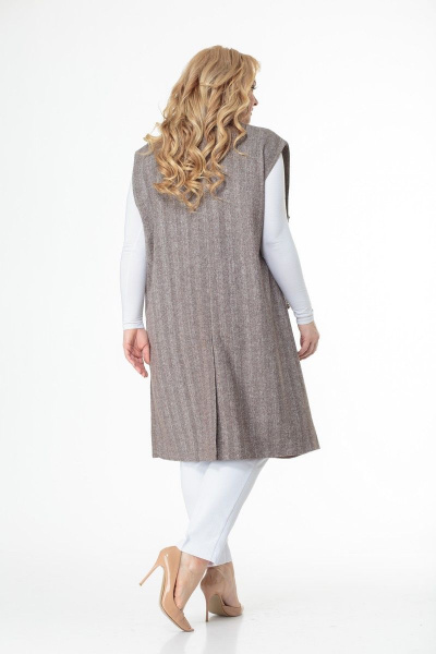 Свободный жилет с кожаным подкладом, коричневый, демисезон Anelli 980 коричневый_полоска - фото 8