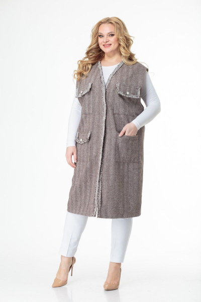 Свободный жилет с кожаным подкладом, коричневый, демисезон Anelli 980 коричневый_полоска - фото 7