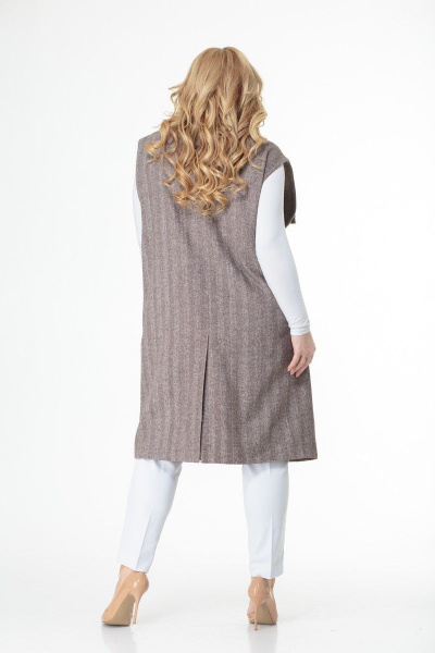 Свободный жилет с кожаным подкладом, коричневый, демисезон Anelli 980 коричневый_полоска - фото 6