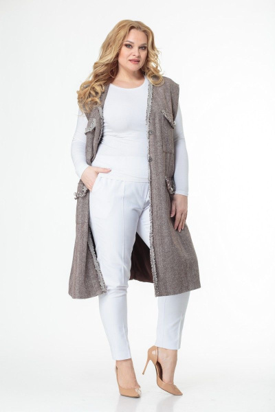 Свободный жилет с кожаным подкладом, коричневый, демисезон Anelli 980 коричневый_полоска - фото 5