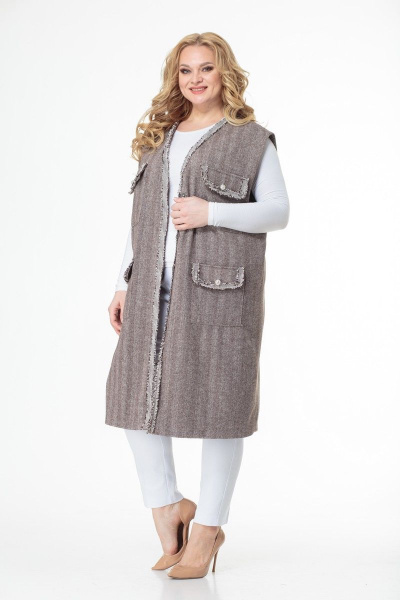 Свободный жилет с кожаным подкладом, коричневый, демисезон Anelli 980 коричневый_полоска - фото 1